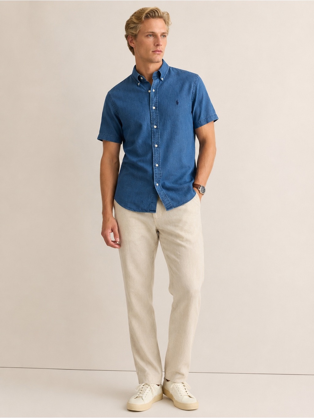 Polo Ralph Lauren Slim Fit Denim Short Sleeve Button Down Shirt Men’s M